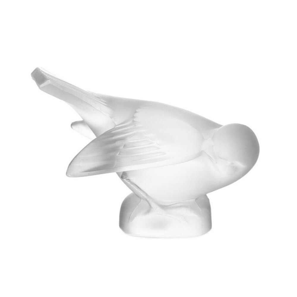 Nice Lalique France Crystal Frosted Sparrow Bird Wings Out Signed Lalique Clear